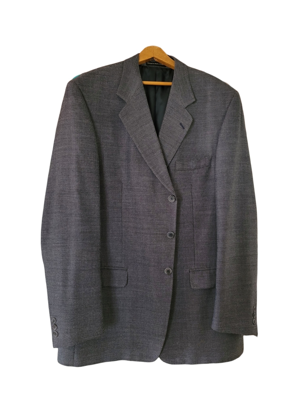 Oscar de la Renta Silk Wool Blazer Grey Pattern 44 Long Tall Vintage